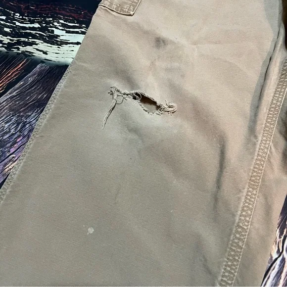 Tan Carhartt carpenter cargo workwear pants original dungaree fit size 34x29 - Picture 9 of 13